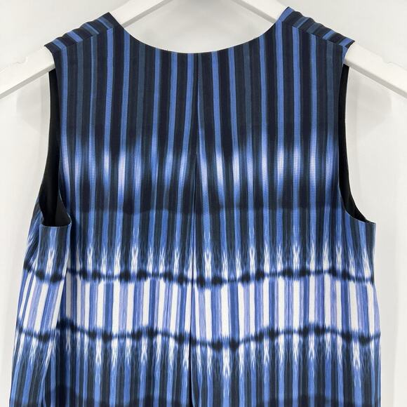 Vince 100% Silk Blue Black Tie Die Layered Shift Dress Split Neckline Size XS - Picture 6 of 9